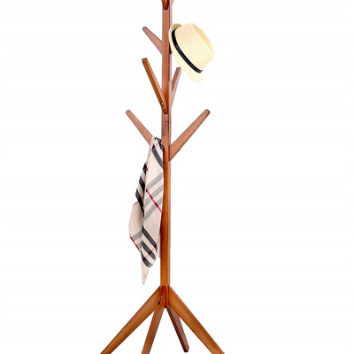 Bamboo Coat Rack Tree with 8 Hooks, 3 Adjustable Sizes Free Standing Bamboo Cloth Rack