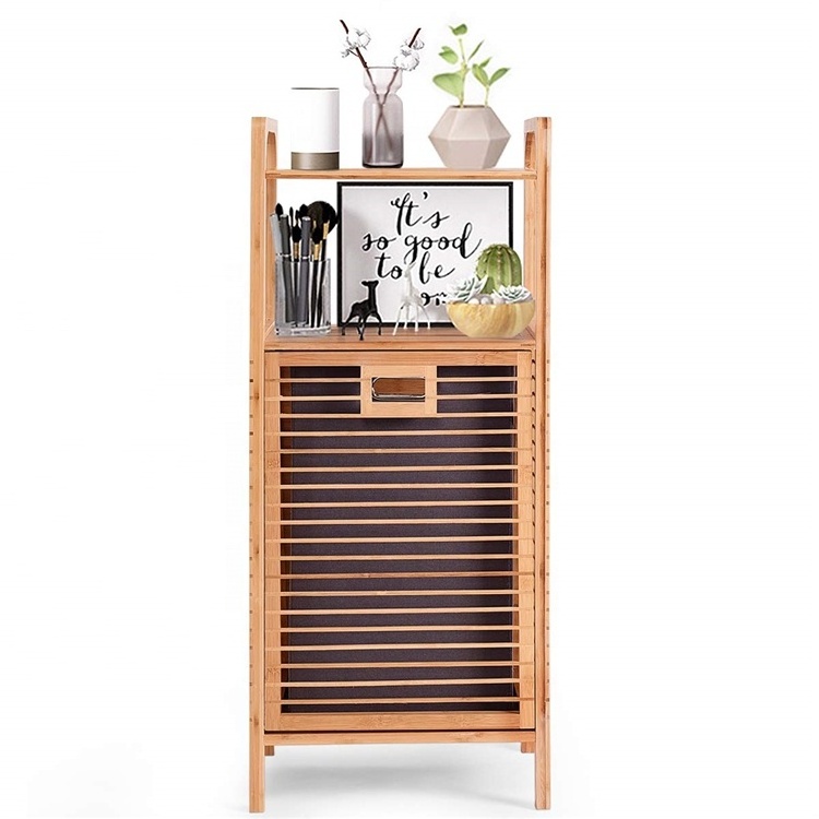 Tilt-Out Bamboo Laundry Hamper with Line Freestanding Clothes Basket, Storage Laundry Shelf for Laundry Living Room Bedroom