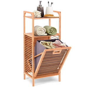 Tilt-Out Bamboo Laundry Hamper with Line Freestanding Clothes Basket, Storage Laundry Shelf for Laundry Living Room Bedroom