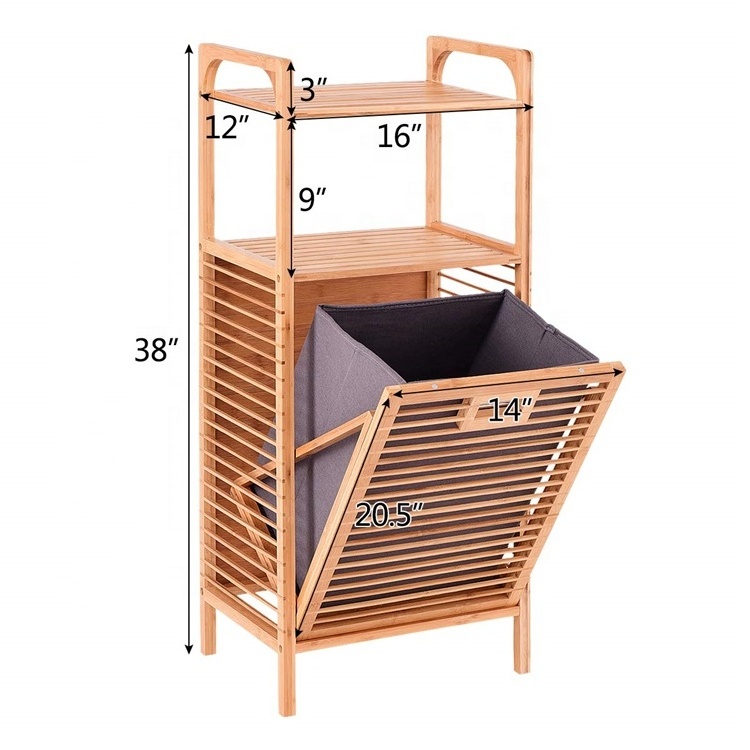 Tilt-Out Bamboo Laundry Hamper with Line Freestanding Clothes Basket, Storage Laundry Shelf for Laundry Living Room Bedroom