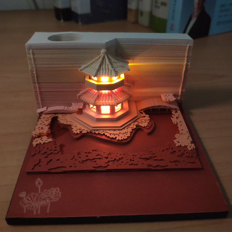 Customized High-quality Paper Carving Desk Calendar 3D Art Building Convenience Sticker Paper Carving Model  Glows