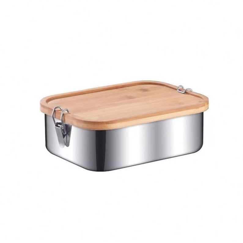 2022 New Arrivals Custom Logo Kids Lunch Box School Stainless Steel Bento Box Bamboo Restaurant Reusable Eco Lunch Box