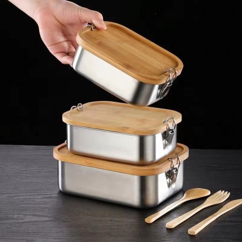 2022 New Arrivals Custom Logo Kids Lunch Box School Stainless Steel Bento Box Bamboo Restaurant Reusable Eco Lunch Box