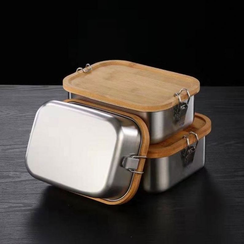 2022 New Arrivals Custom Logo Kids Lunch Box School Stainless Steel Bento Box Bamboo Restaurant Reusable Eco Lunch Box