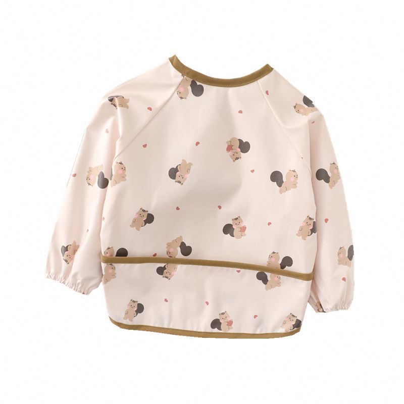 New Trend Leather Pu Waterproof baby eating bib soft PU baby pocket customized long sleeve bib for feeding