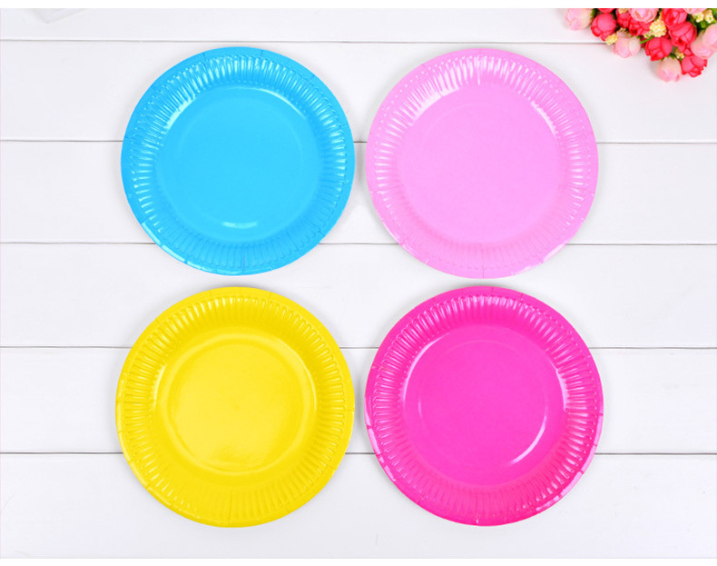 7in Round DIY Disposable Colorful Plate Paper Dish for Dinner Plates Birthday Party Supplies wholesale