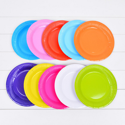 7in Round DIY Disposable Colorful Plate Paper Dish for Dinner Plates Birthday Party Supplies wholesale