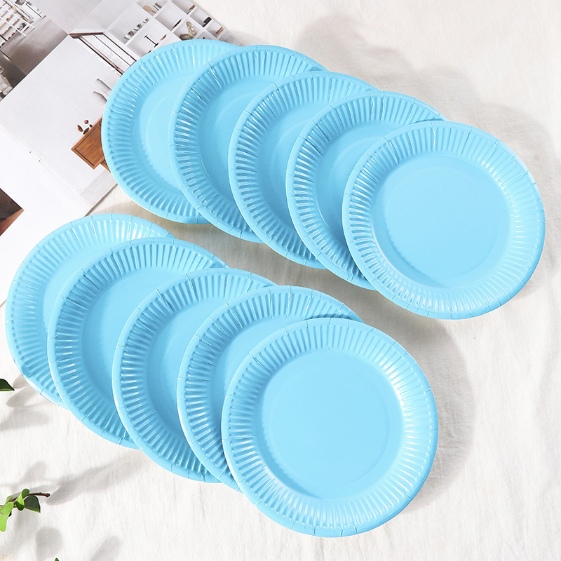 7in Round DIY Disposable Colorful Plate Paper Dish for Dinner Plates Birthday Party Supplies wholesale