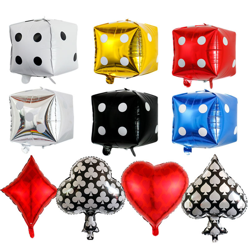 12inch 24inch Playing Card Foil Square Hearts Clubs Spades Dice Balloon Birthday Party Theme Decorated Balloon