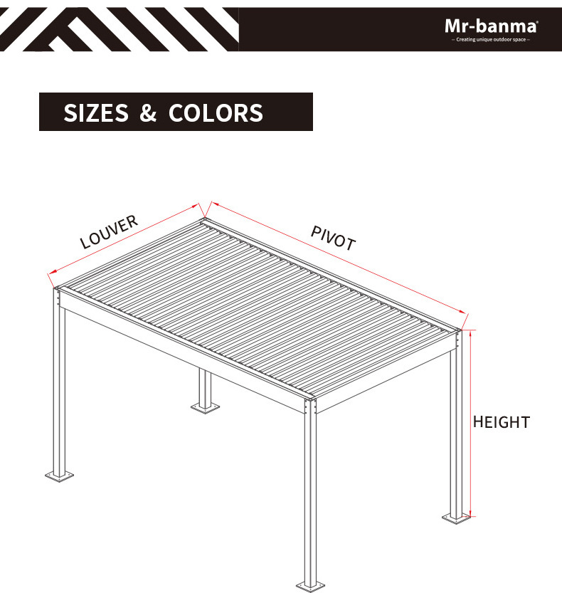 Rot Proof windproof outdoor metal gazebo aluminum pergola-aluminium bioclimatic with seaside