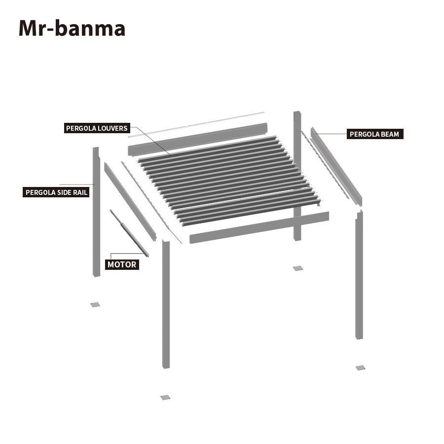 Rot Proof windproof outdoor metal gazebo aluminum pergola-aluminium bioclimatic with seaside