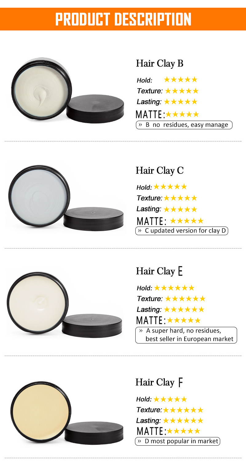 Barbershop Matte Natural Finish Water Based Hair Styling Wax Clay Strong Hold Private Label