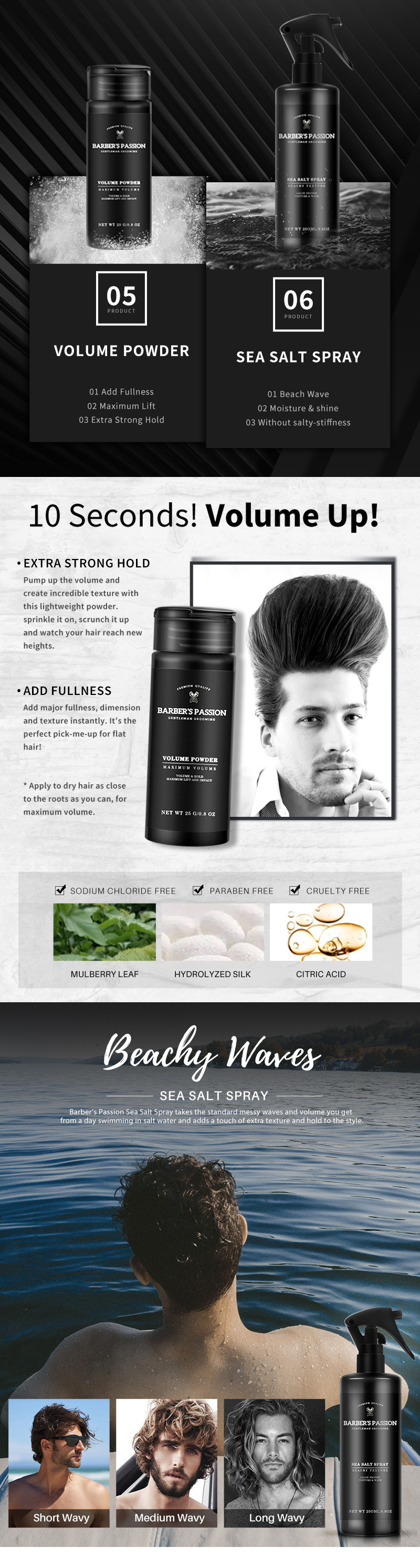 BARBERPASSION Private Label BarberShop Salon Spray Hair Shampoo Powder Styling Set Men's Hair Care Products