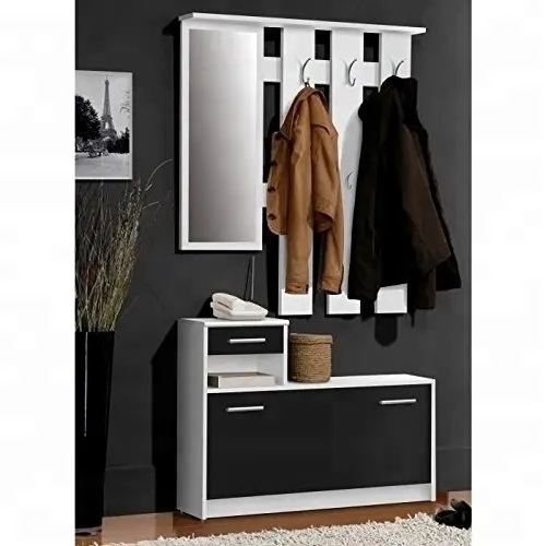 Wooden Modern Multi Use Shoe Cabinet Bench With Full Length Mirror