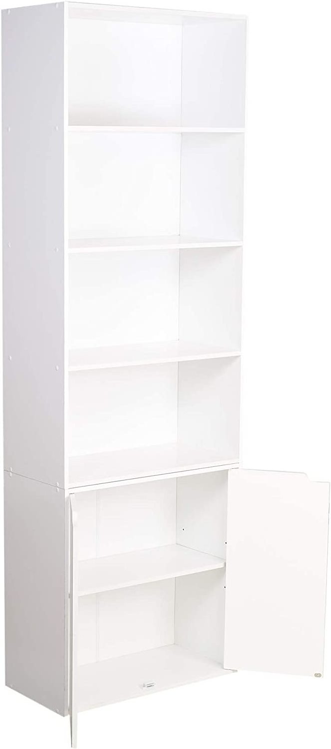 Factory direct selling living room furniture, modern style white 6-layer bookshelf with 2 door cabinets