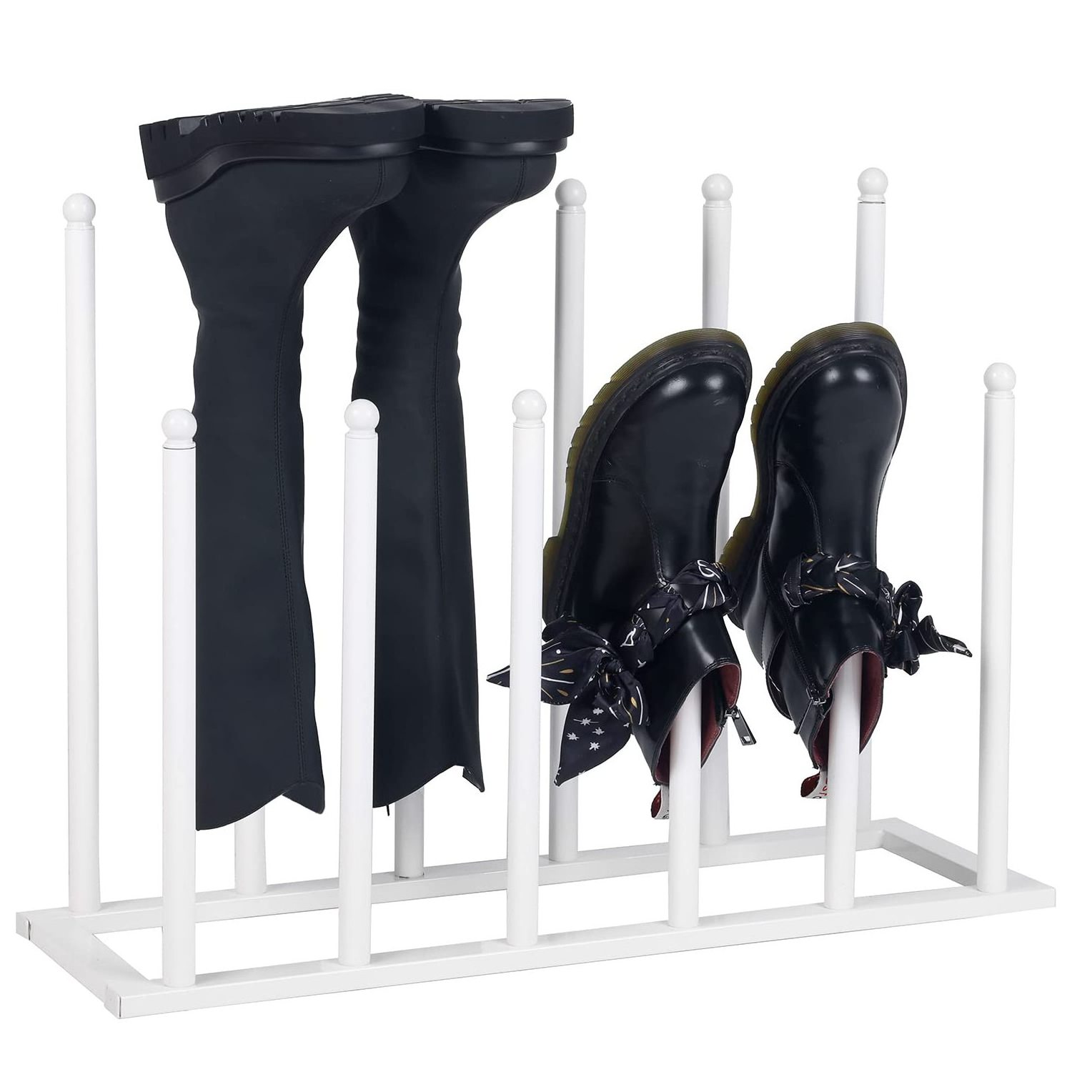 Modern Black Metal Boot Rack for Tall Boots Storage Free Standing Entryway Walk-in-Closet Boot Organizer with 12 Long Posts Hold