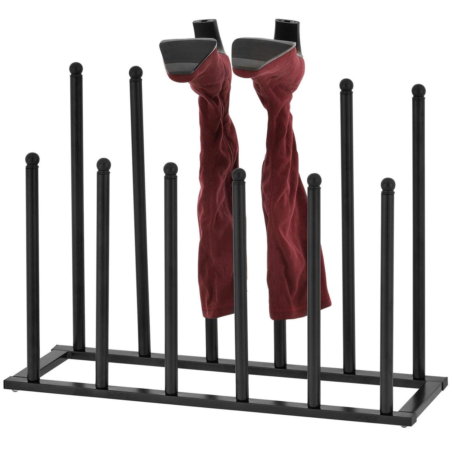 Modern Black Metal Boot Rack for Tall Boots Storage Free Standing Entryway Walk-in-Closet Boot Organizer with 12 Long Posts Hold