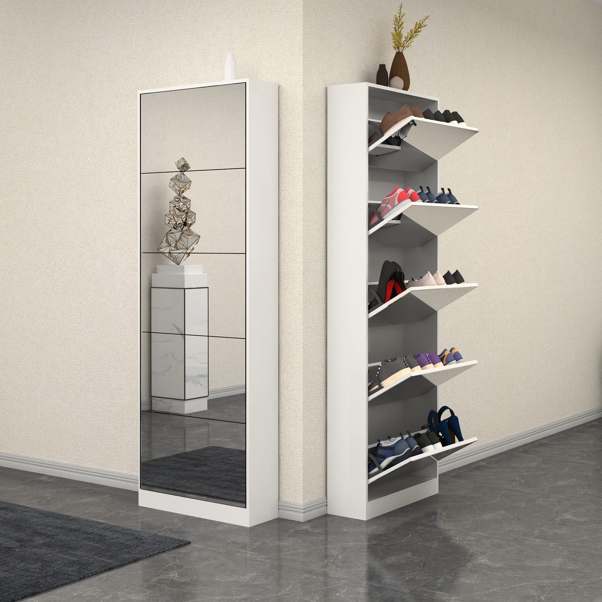 Wholesale Hot Sale Living Room Furniture Modern Mirror Shoe Cabinet Flipped Shoe Storage Cabinet Mirrored Foldable Shoe Rack