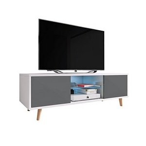 New Material Heavy Living Room Furniture Tv Stand Modern Grey High Gloss Finish With LED Lights Blue MDF Board