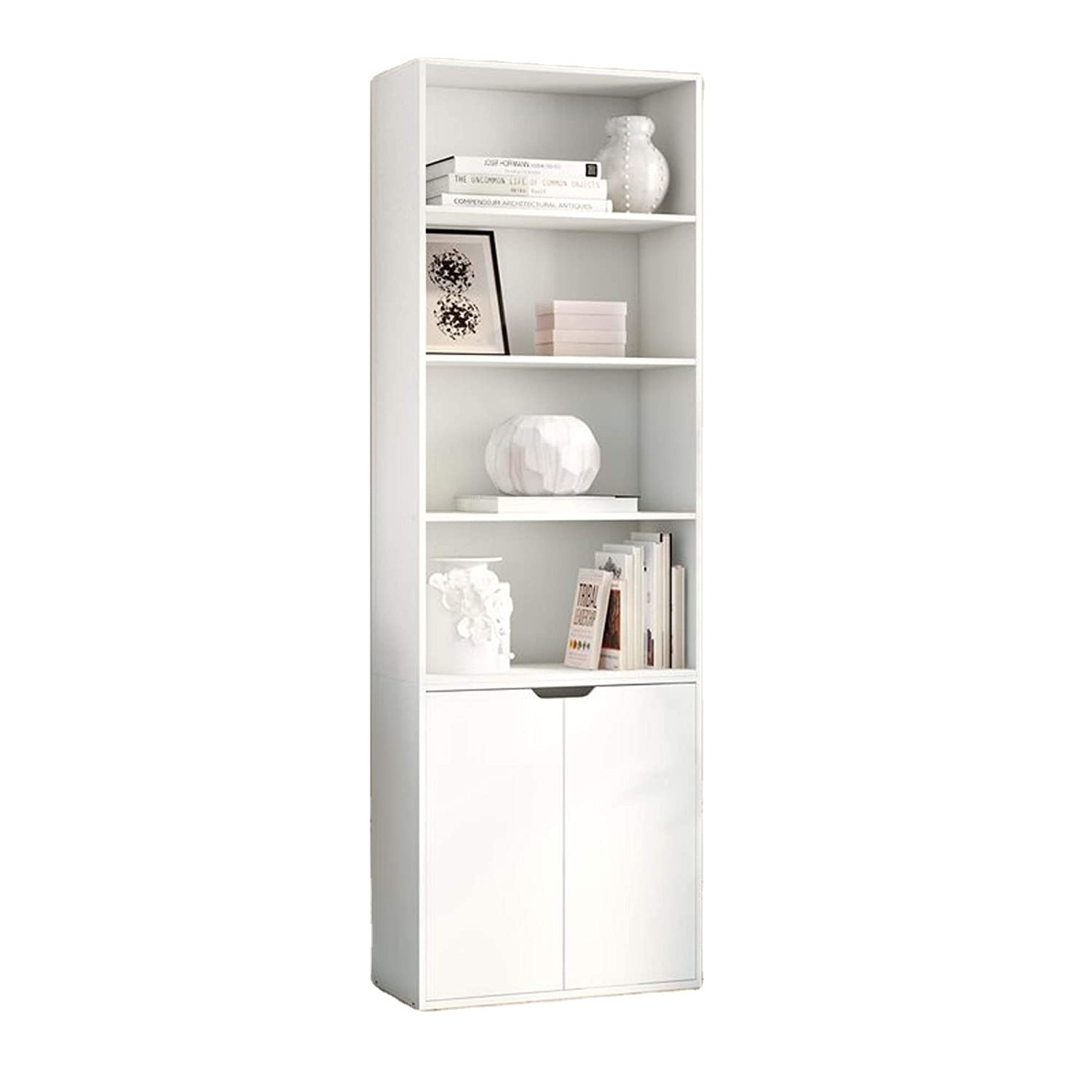 Factory direct selling living room furniture, modern style white 6-layer bookshelf with 2 door cabinets