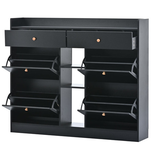 High quality living room furniture in black with 4 flip drawers and multifunctional double layer shoe storage with drawers