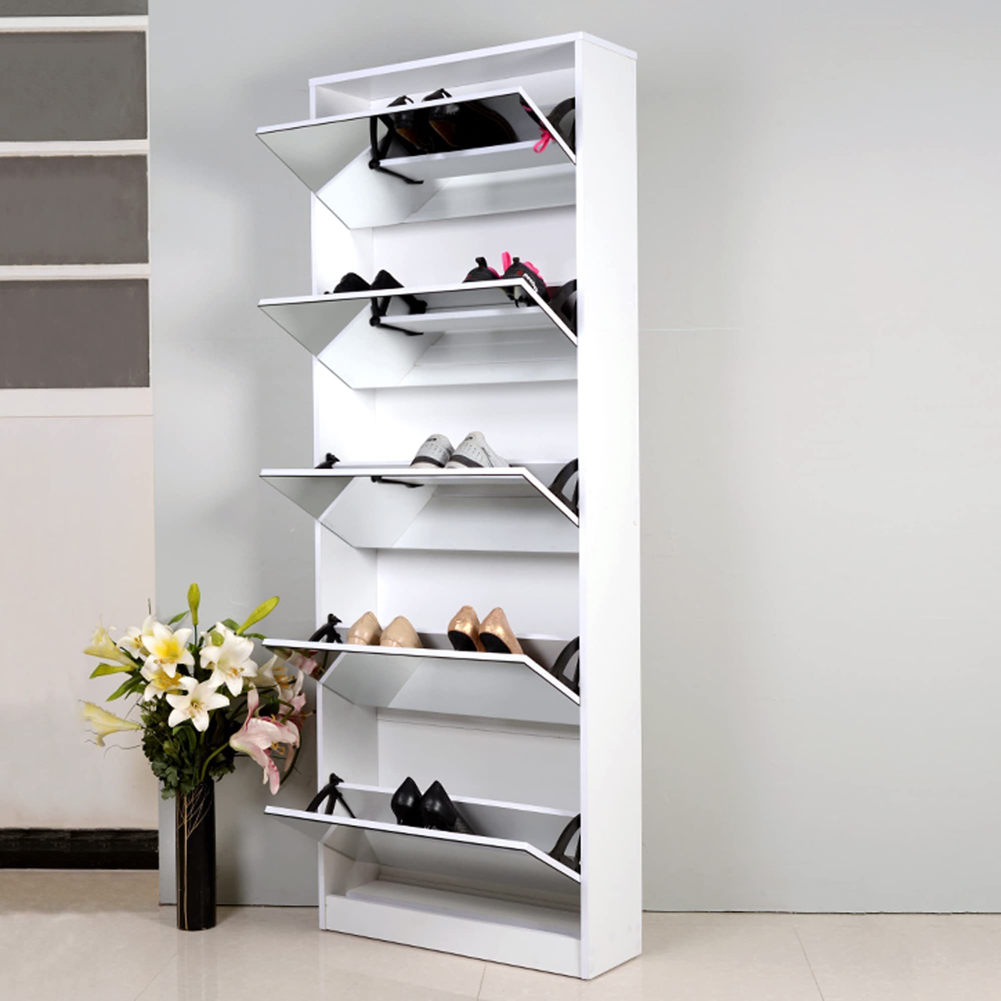 Wholesale Hot Sale Living Room Furniture Modern Mirror Shoe Cabinet Flipped Shoe Storage Cabinet Mirrored Foldable Shoe Rack