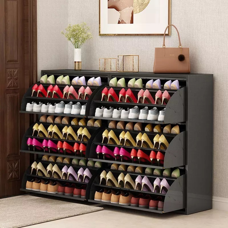 High Quality Modern Multi-Layer Storage Shoe Rack Slim Flip Out Shoe Cabinet Living Room Furniture pull-out shoe rack