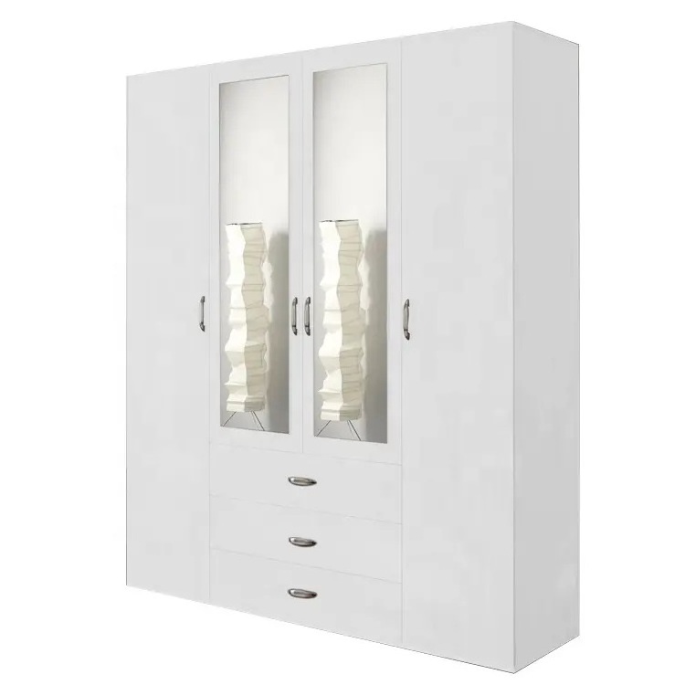 Customized 4 door high end bedroom armoire open storage wardrobe closet with mirror and drawers