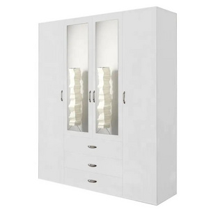 Customized 4 door high end bedroom armoire open storage wardrobe closet with mirror and drawers