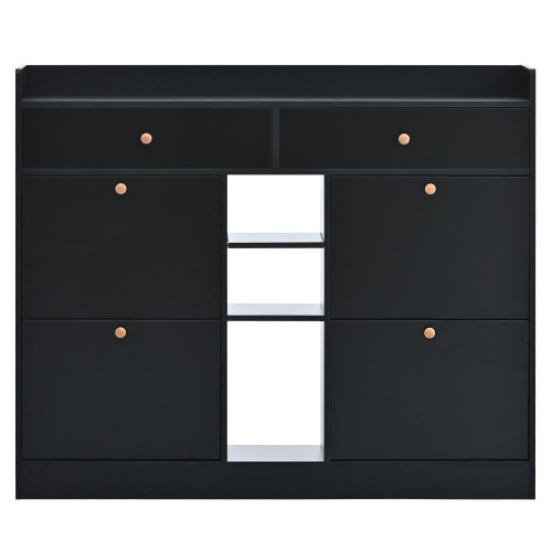 High quality living room furniture in black with 4 flip drawers and multifunctional double layer shoe storage with drawers