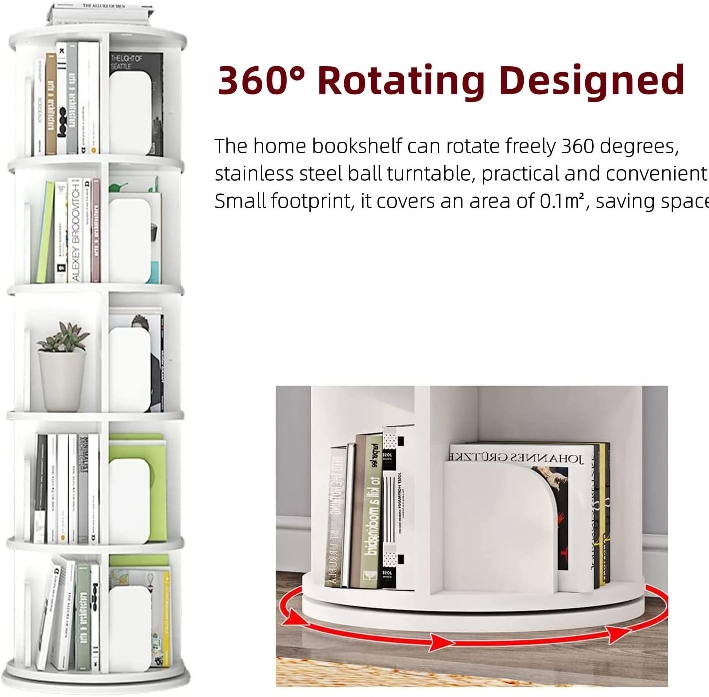 5-story rotating bookshelf modern 360 rotating storage display rack floor standing bookshelf suitable for bedrooms living room