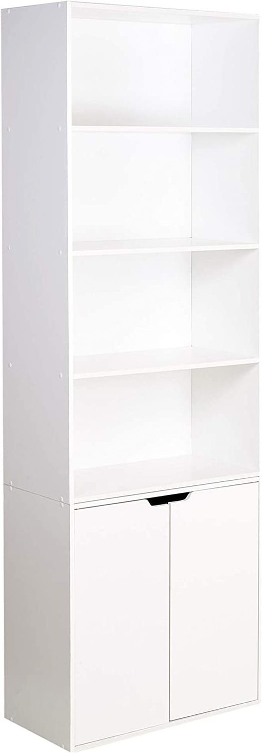 Factory direct selling living room furniture, modern style white 6-layer bookshelf with 2 door cabinets