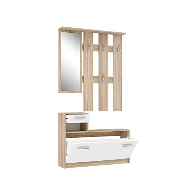 Wooden Modern Multi Use Shoe Cabinet Bench With Full Length Mirror