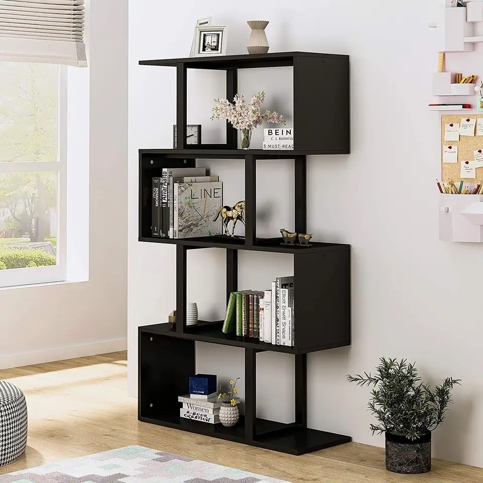 Wooden Book Shelf Floor Furniture Bookcase Comic Table Italian Bookcases Black Industrial Bookshelf