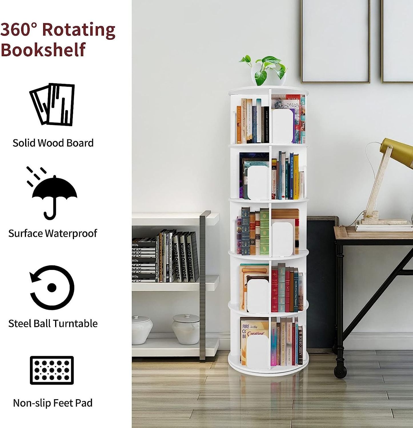 5-story rotating bookshelf modern 360 rotating storage display rack floor standing bookshelf suitable for bedrooms living room