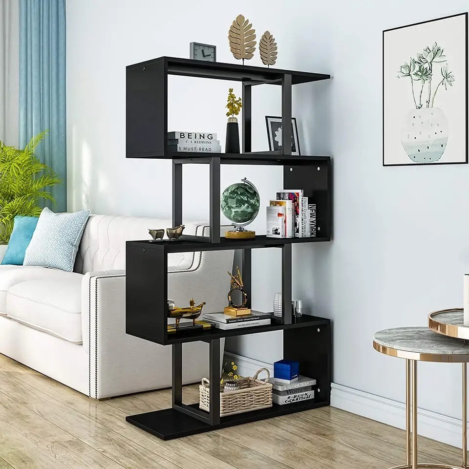 Wooden Book Shelf Floor Furniture Bookcase Comic Table Italian Bookcases Black Industrial Bookshelf