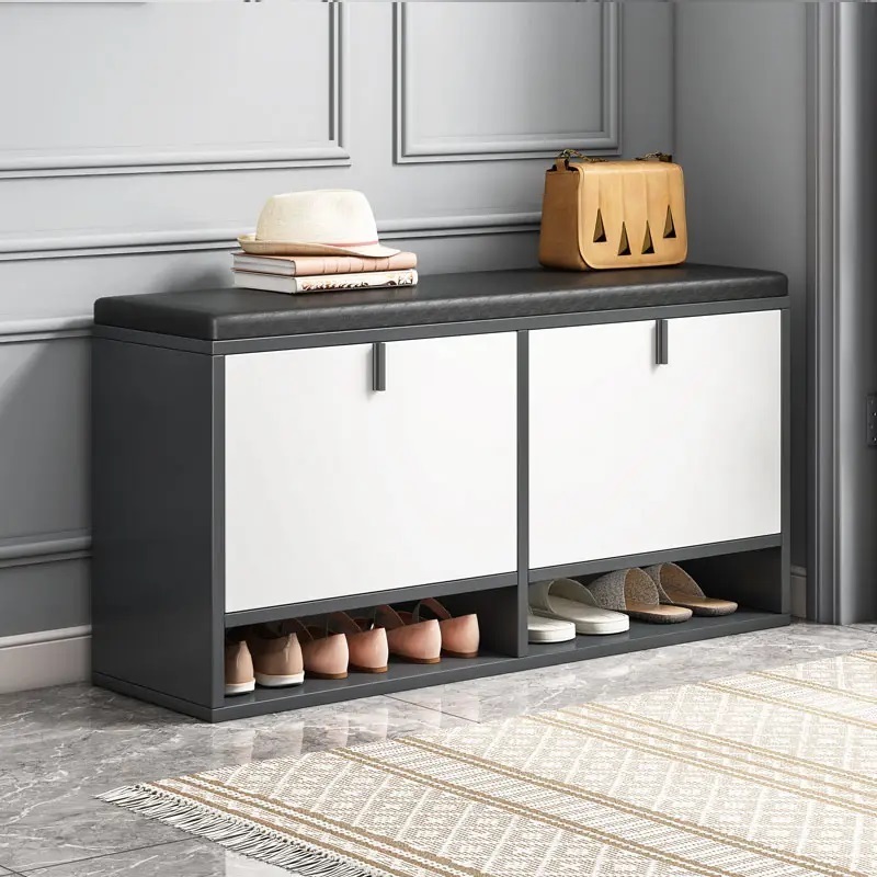 Living Room Entryway Furniture Modern Simple Wooden Small Shoe Storage Bench Thin Rotating Shoe Rack Cabinet with Seats