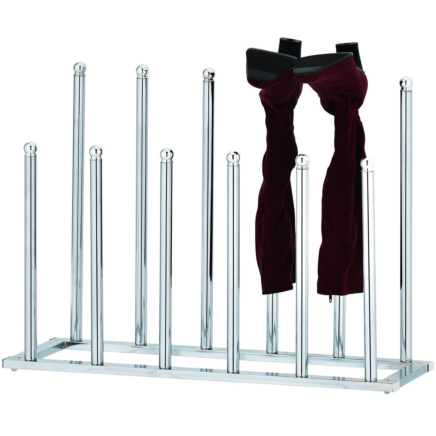 Modern Black Metal Boot Rack for Tall Boots Storage Free Standing Entryway Walk-in-Closet Boot Organizer with 12 Long Posts Hold