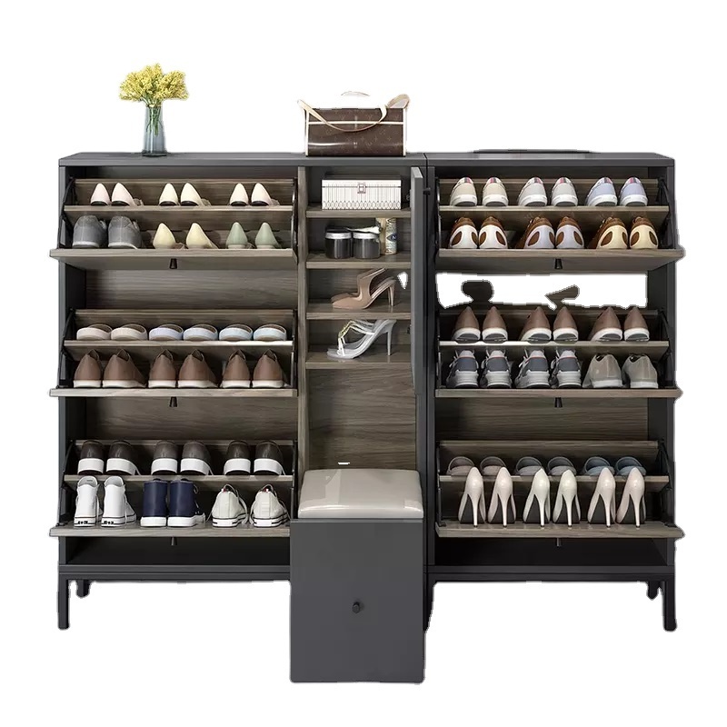 High Quality Modern Multi-Layer Storage Shoe Rack Slim Flip Out Shoe Cabinet Living Room Furniture pull-out shoe rack