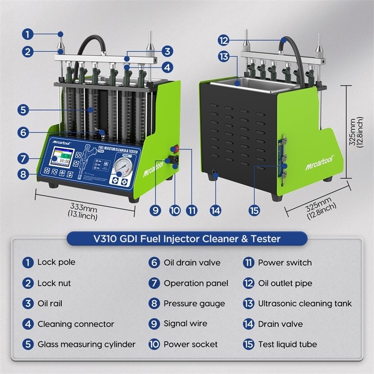 Top Sale MRCARTOOL V310 6 Cylinder GDI Fuel Cleaning Machine For Motorcycles Injector Cleaning Tool Fuel Injector Kit