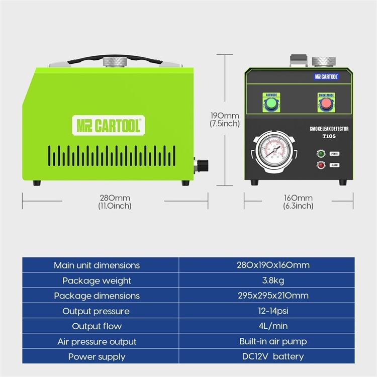 MRCARTOOL T105 Smoke Generator For Cars Dual-Modes Car EVAP System Leak Tester Fuel Leakage Detector Automotive Smoke Machine