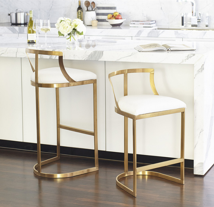 Contemporary Golden Polished Stainless Steel Bar Stool PU Leather Velvet Counter for Club Cafe