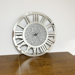 2024 Nordic SImple Nordic Simplicity Silver Roman Digital Clock Modern round Silent Mirror Wall Clock