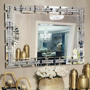 Large Elegant Crystal Decorative Wall Mirror for Living Room Dining Room Entryway Old-Style Mirror Wall Decor