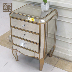 Art Deco Mirrored Bedside Tables Glass Bedroom Furniture Night Table 3 Drawers