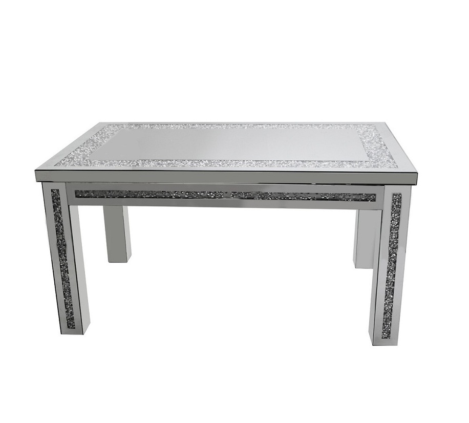 Hot Selling Sparkly Silver Mirrored Dining Table Crushed Diamond Top 4 Legs dining room furniture