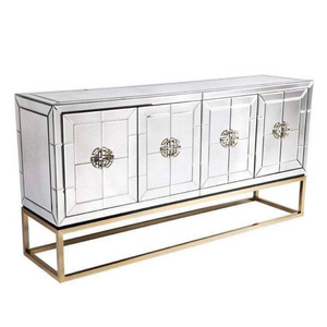 Gold Stainless Steel Base Long Mirrored Buffet Living Room  Furniture 4 Doors Cabinet Big Console Table