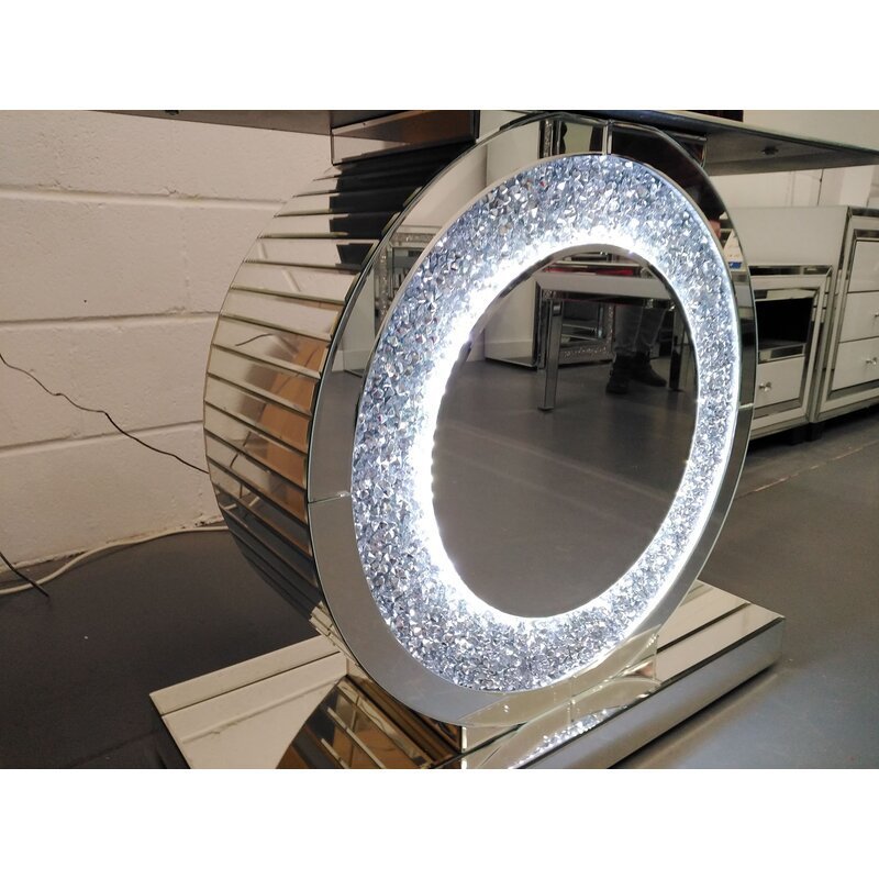 Factory Upgraded O Based Diamond Crush Mirror Console Table Living Room Hallway Entry Table with Lights for Hotel Villa