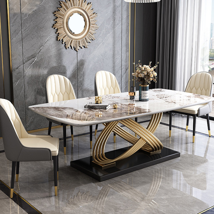 Hot Selling Dining Table Set Stainless Steel Base Dining Room Table Marble Top Rectangle Restaurant Table For Home Hotel