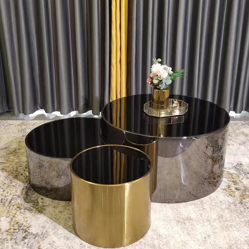 Hot Selling  Living Room Furniture Center Table Sets  Round Sliver or Gold Stainless Steel Luxury Mirrored Three Coffee Table